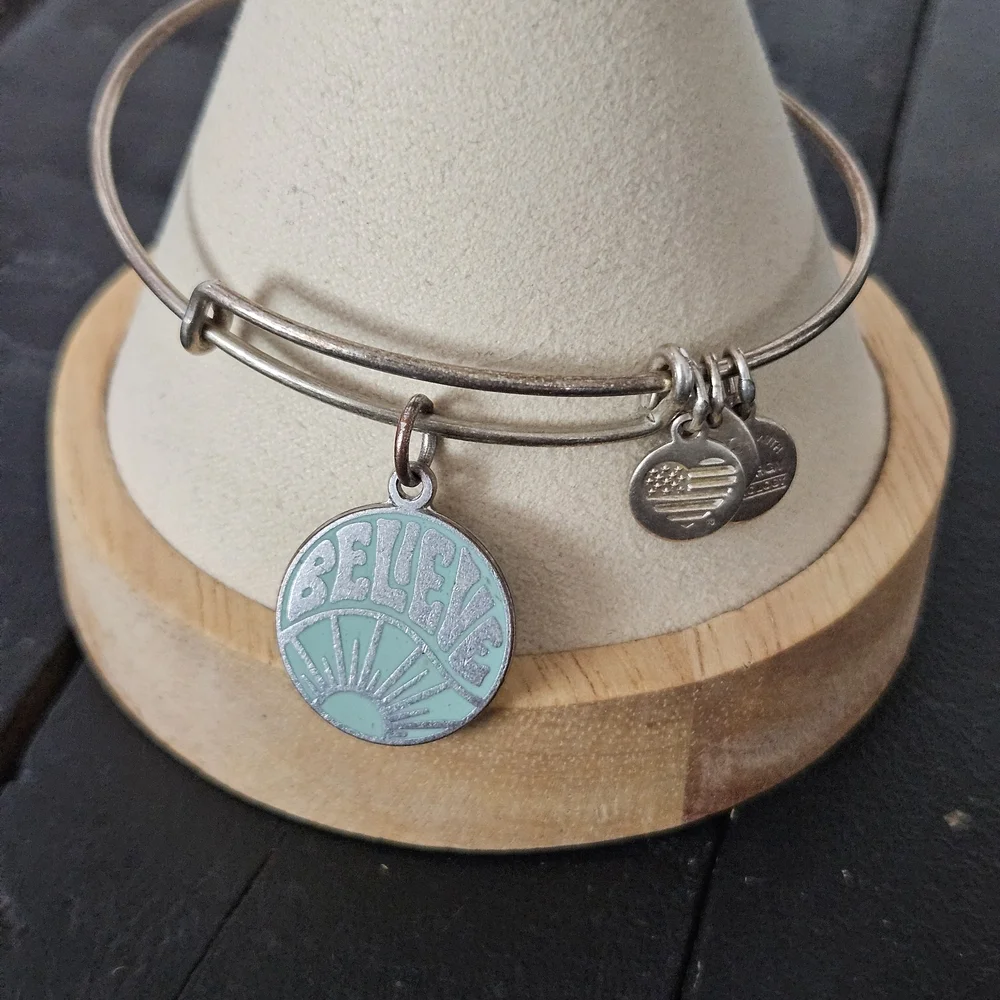 Alex and Ani Silver Blue Believe Charm Bracelet